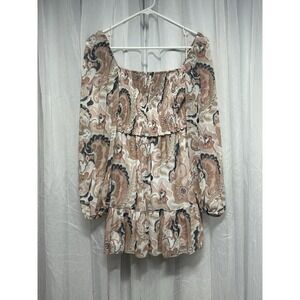 Wilfred Aritzia tempest Floral Smocked Mini Dress Tan Pink Long Sleeve Small